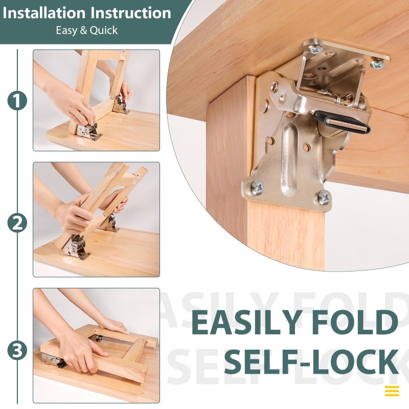 Spiglamm 4 Pack Folding Brackets, Self-Lock Hinge with Screws for Folding Table Legs, Lock Extension Support Bracket Bed Legs, Sliver - Image 3